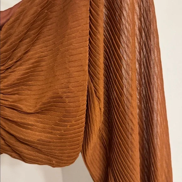 Zara Brown Pleated Long Sleeve Crop Top size-L - Picture 3 of 7